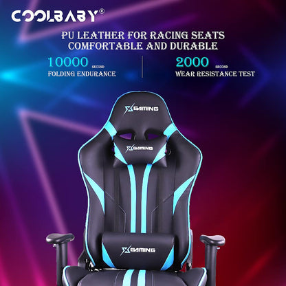 COOLBABY Gaming Chair LED Light Racing Chair,Ergonomic Office Massage Chair,Lumbar Support and Adjustable Back Bench,Bluetooth Speaker…