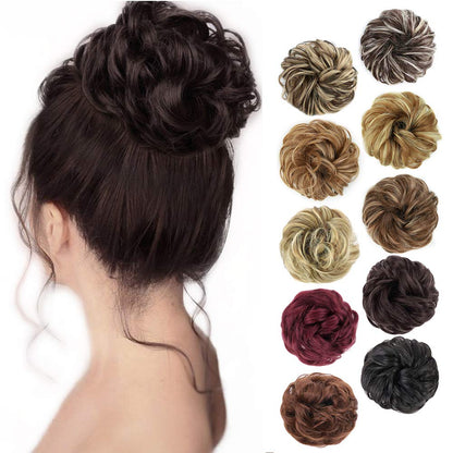 MORICA 1PCS Messy Hair Bun Hair Scrunchies Extension Curly Wavy Messy Synthetic Chignon for Women (12AH613(Light Golden Brown & Lightest Blonde))