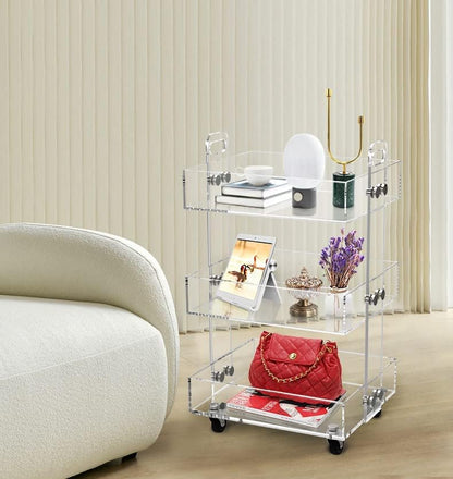 ONELUX (Flat Packed) Original Acrylic Side Table,Clear Table with Wheels,Rolling Storage cart,Acrylic Bedside Tables/Night Stand - 41×34×48H cm