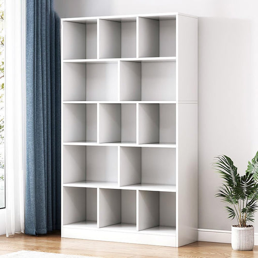 LEDIN Tall White Bookcase, Modern Cube Bookshelf 6 Tier Bookcases, Large Open Display Shelf Storage Organizer for Living Room, Home Office, Library, Bedroom (White 80x24x180cm)