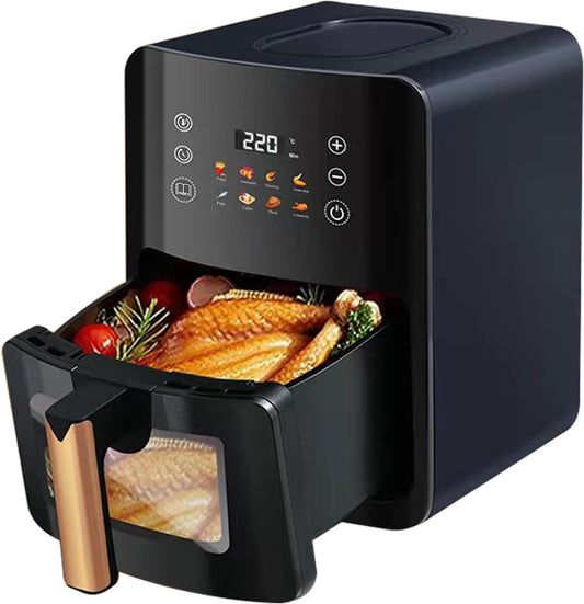 Air Fryer Large Capacity 8L with Oil-Free, Visible Cooking Window & Internal Light, with Led Touch Screen for 8-in-1 Functions, Space-Saving Slim Design And Customized Temp/Time