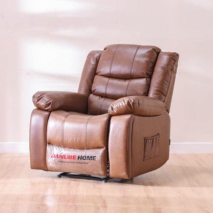 Danube Home Mina 1 Seater Manual Air Leather Recliner With Cupholder and Pocket I Modern Design One Seat Relaxing Chair I Living Room Furniture L 97 x W 84 x H 103 cm, L 97 x W 164 x H 83 cm - Brown