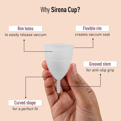 Sirona Reusable Menstrual Cup for Women with Pouch | Ultra Soft Odour & Rash Free | 100% Medical Grade Silicone | No Leakage | Protection for Up to 8-10 Hours | US FDA Registered - Medium (Pack of 1)