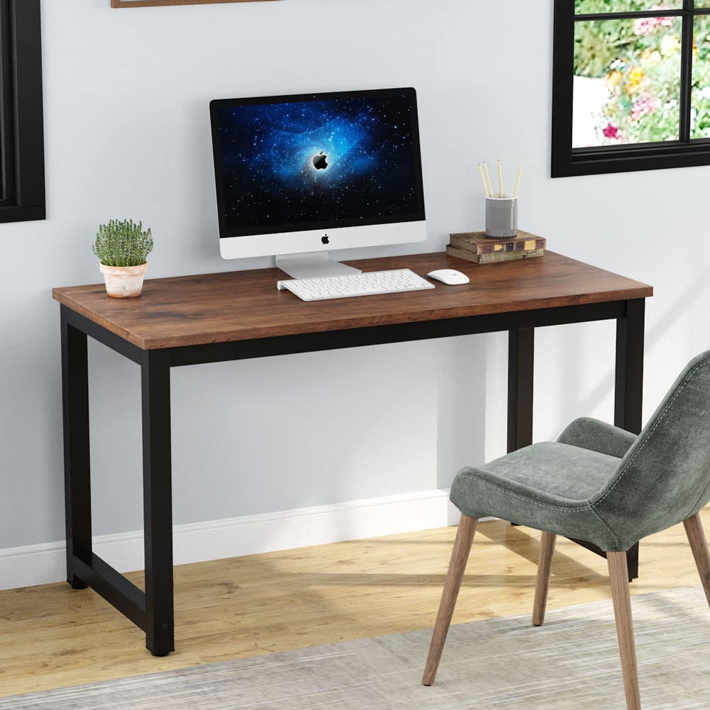 Tribesigns Computer Desk, Large Office Desk Computer Table Study Writing Desk for Home Office, Walnut + Black Leg, 63 X 23.6 inch