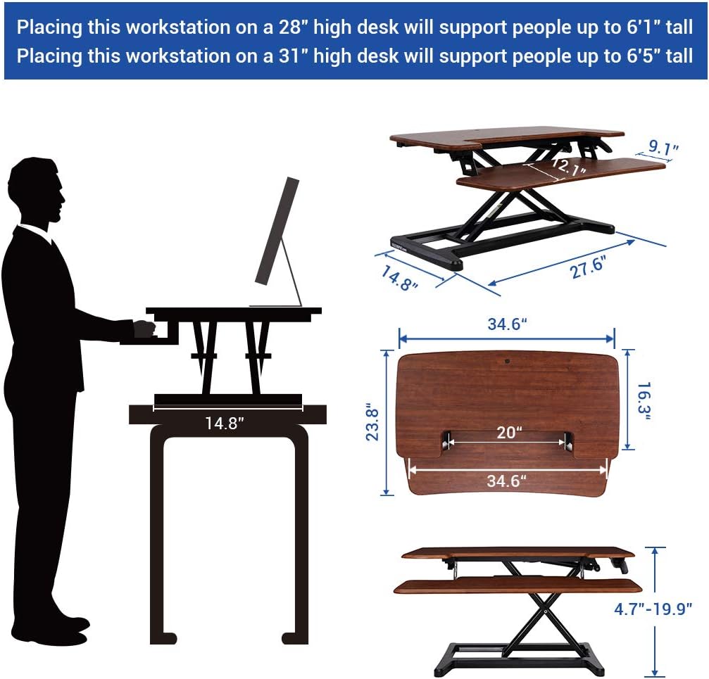 Flexispot Stand Up Desk Converter 28 Standing Desk Riser With Deep Keyboard Tray For Laptop 28", Black, M7B, M7B-Sba