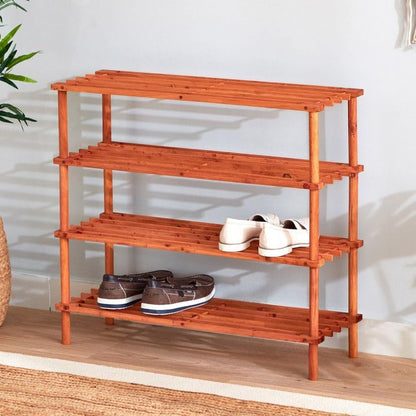 ECVV Shoe Rack, 3 Tier Blonde Wood Storage Shoe Rack Stackable Shoe Shelf Storage Organizer, Shoe Stand for Closet, Entryway and Hallway