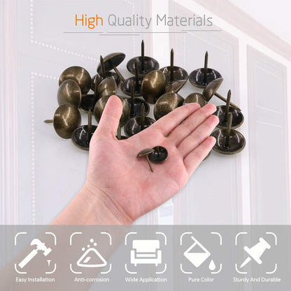 Rustark 200-Pcs 3/4'' (19×21mm) Antique Upholstery Decorative Tacks Furniture Sofa Thumb Tacks Nails Pins Assortment Kit for Upholstered Furniture Cork Board - Bronze