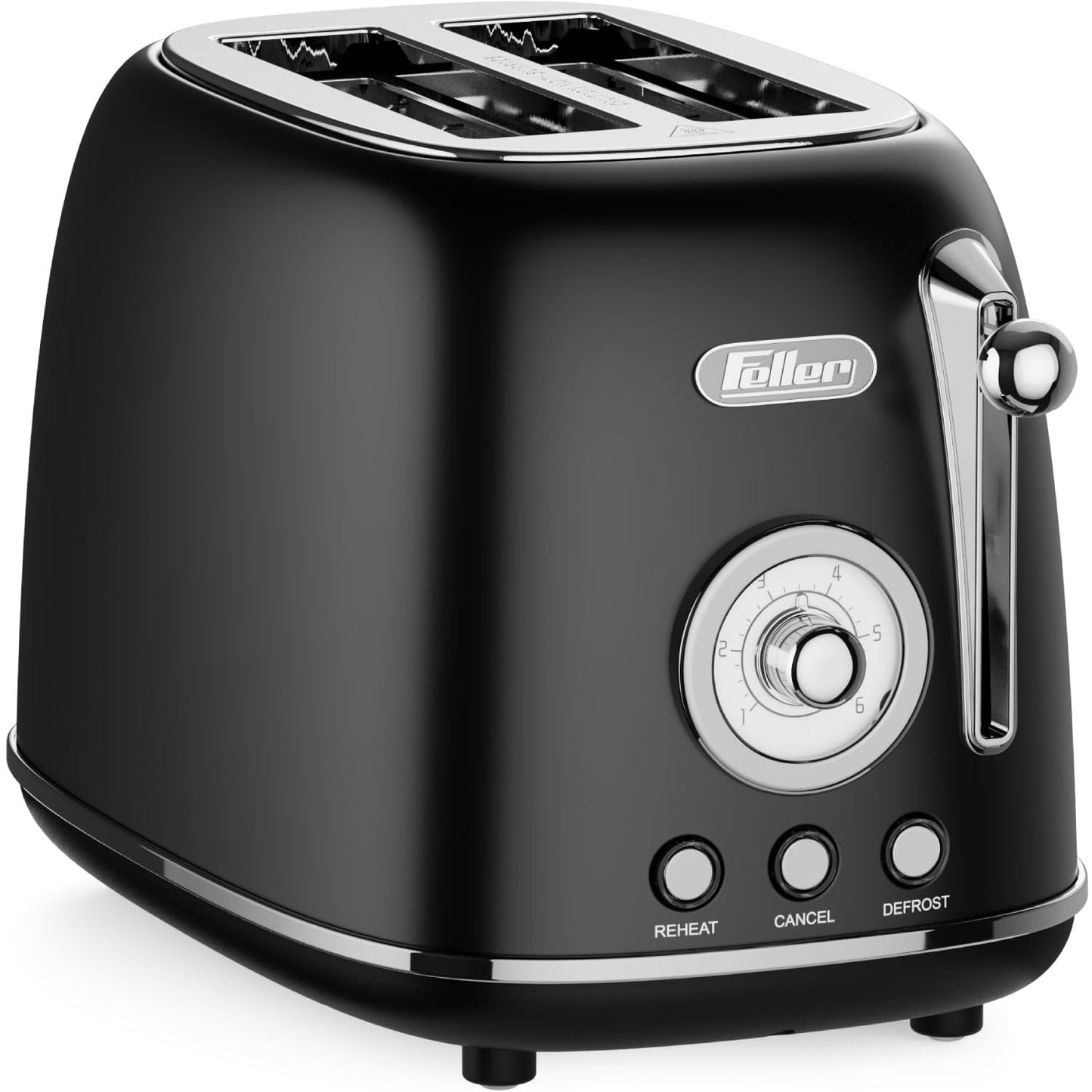 Feller Germany, Retro Style 2-Slice Toaster, 815 W, Stainless Steel, Dust Cover & Foldable Bun Warmer,Defrost, Reheat &Cancel Function, Metal Crumb Tray, TO290, 2Y Guarantee, UAE Version (Matte Black)