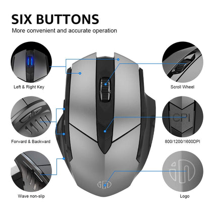 INPHIC Wireless Mouse, [Upgraded: Battery Level Visible] Large Ergonomic Rechargeable 2.4G Optical PC Laptop Cordless Mice with USB Nano Receiver, Black