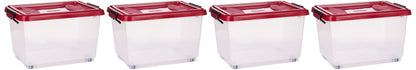 Cosmoplast 55L Clear Plastic Storage Box with Wheels & Lockable Lid Set of 6