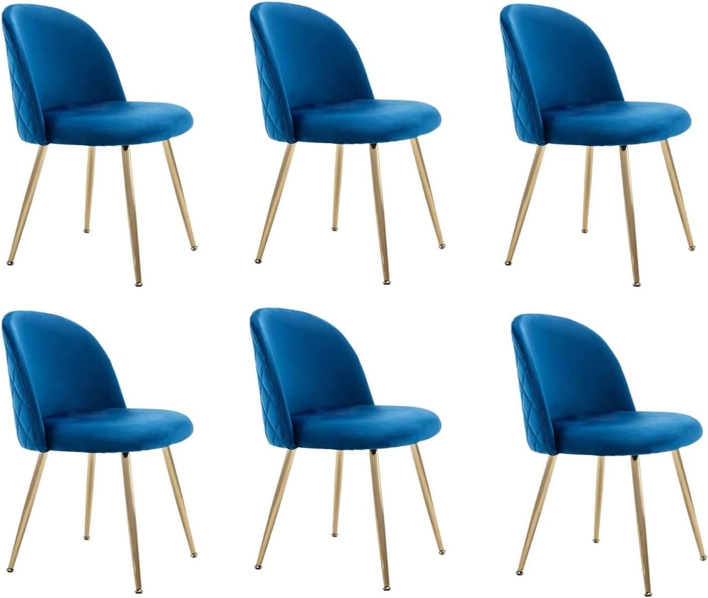 Mahmayi HYDC020 Dining Chair Metal Leg, Modern Kitchen Chairs Velvet Upholstered Accent Leisure Chairs for Dining & Living Room, Blue (Pack of 6)