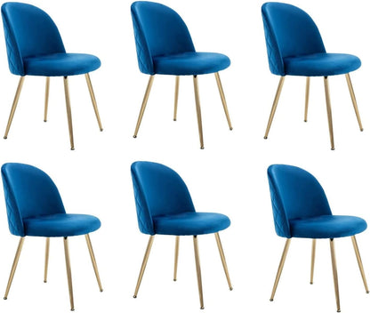 Mahmayi HYDC020 Dining Chair Metal Leg, Modern Kitchen Chairs Velvet Upholstered Accent Leisure Chairs for Dining & Living Room, Blue (Pack of 6)