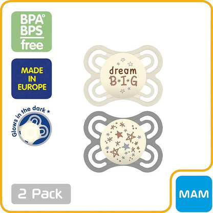 MAM Perfect Night Baby Pacifier, Patented, Glows in the Dark, 2 Pack, 0-6 Months, Unisex