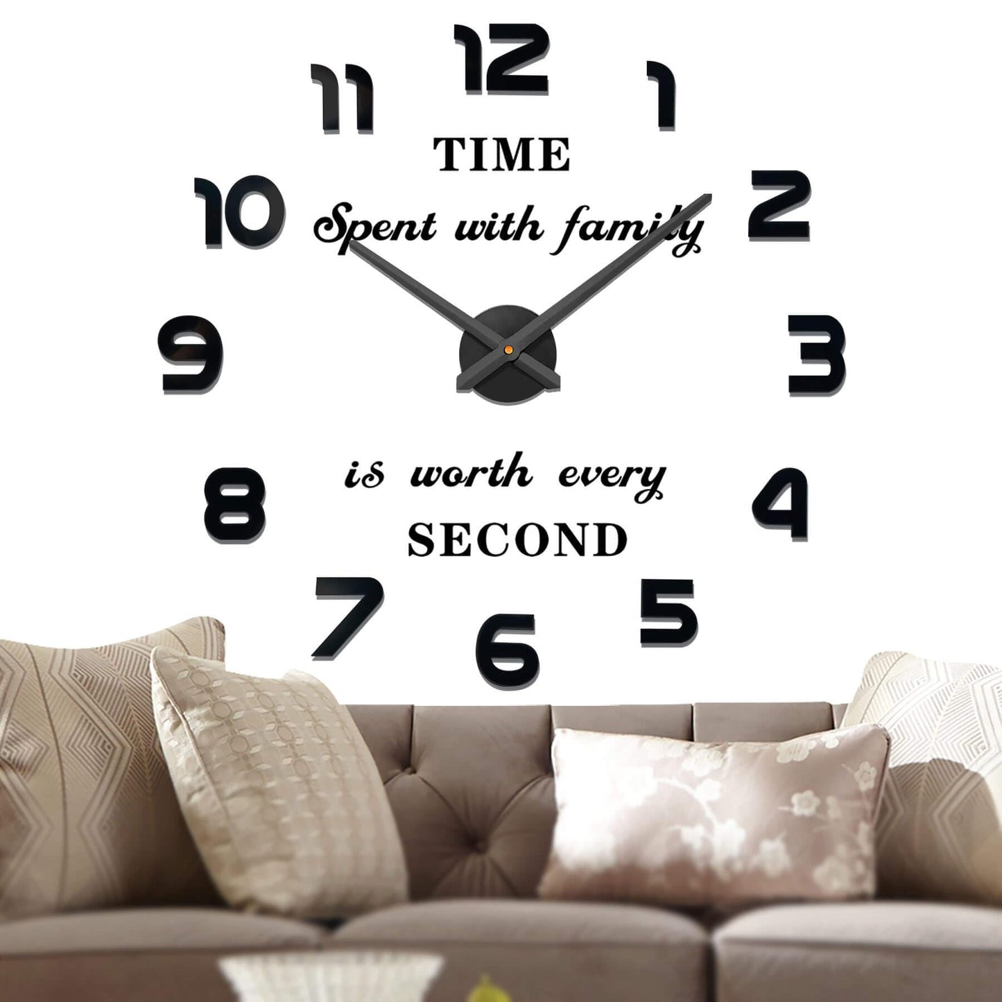 Vangold Mute DIY Frameless Large Wall Clock 3D Mirror Sticker Metal Watches for Home Office Decorations (Black Gold)