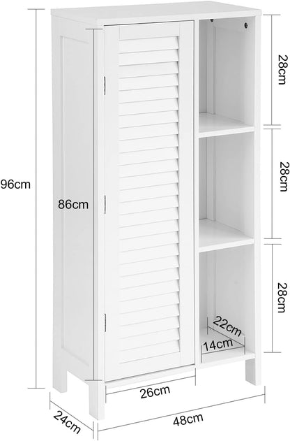 SoBuy (UAE STOCK) SoBuy BZR39-W, Bathroom Cabinet Bathroom Storage Cabinet Cupboard with 3 Shelves and 1 Shutter Door, W48 x D24 x H96cm