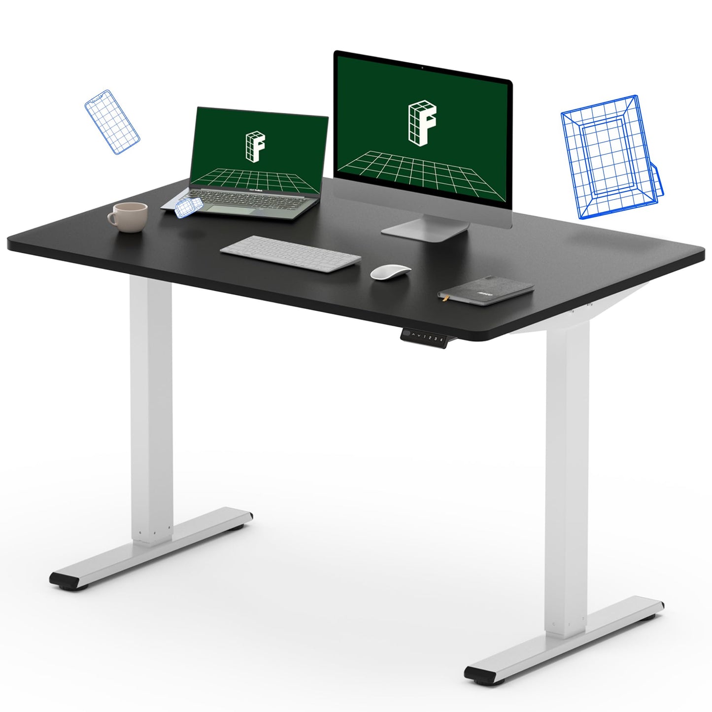 Flexispot EN1 Height Adjustable Standing Desk with Memory Height Adjustable Whole-Piece Desk Top (55x28, Black Frame + White Top)