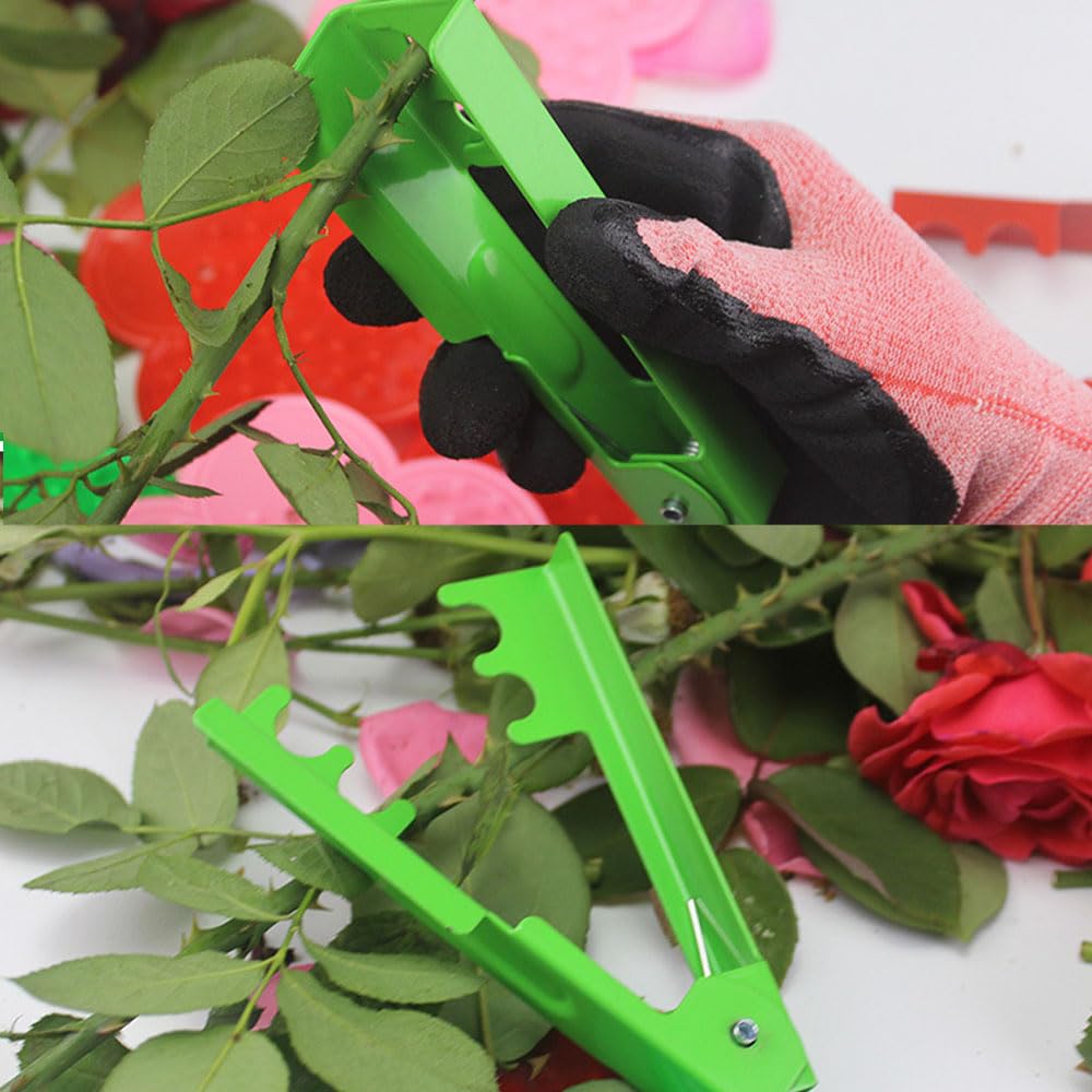 Goodern 4 PCS Rose Leaf Thorn Stripper Set,Professional Gardening Leaf Stripping Thorn Remover Tool Garden Pruning Stripping Clip Glove Kit Gardening Flower Arrangement Deburring Accessory-Green