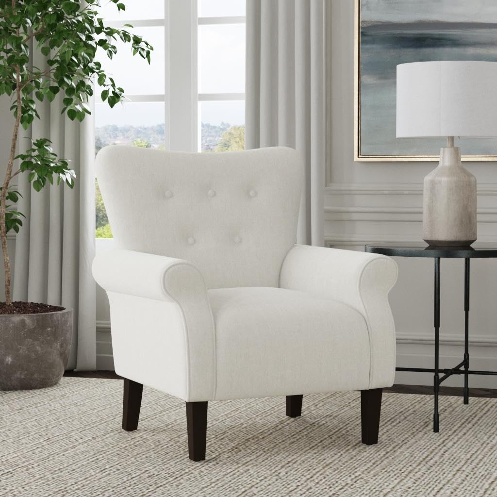 HomePop Home Decor | Upholstered Rolled Arm Living Room & Bedroom Accent Chair, Cream