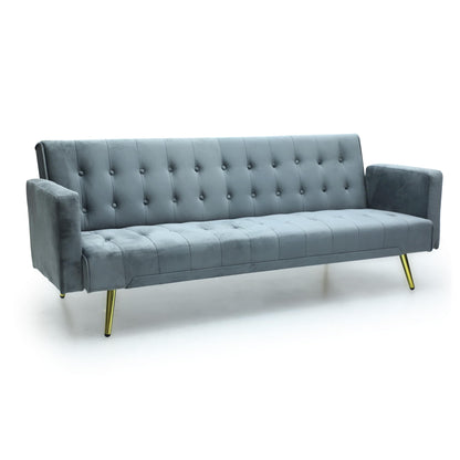 Modern Design MH-1048SB-Grey SOFA CUM BED OR 3 Seater Sofa Soft PU velvet 3-Seater Sofa,Made of finiest VELVET sofa AND Golden legs cum bed is Foldable Futon Bed for Living Room –(Grey)