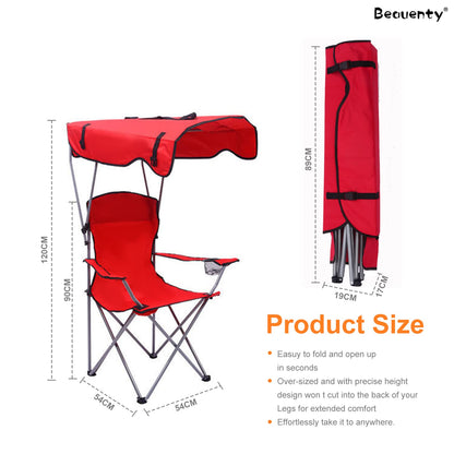 Beauenty Foldable Camping Chair with Armrests Outdoor Beach Chair With sunshade Perfect for Beach,go fishing，barbecue，Lawn，Picnic (green)