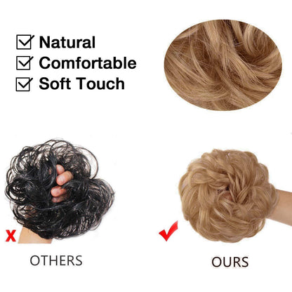 MORICA 1PCS Messy Hair Bun Hair Scrunchies Extension Curly Wavy Messy Synthetic Chignon for Women (12AH613(Light Golden Brown & Lightest Blonde))