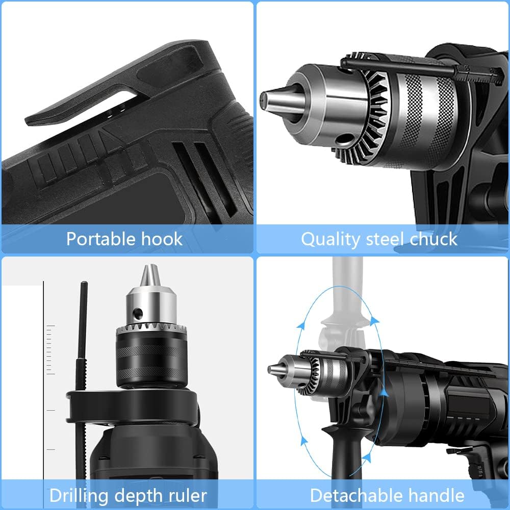 Electric Drill Variable Speed Percussion Drill Kit Household Multifunctional Hammer Drill 220V Industrial Powerful Pistol Drill Set with Saw Blade Grinding Wheel for Drilling Wall Bricks Wood Metal