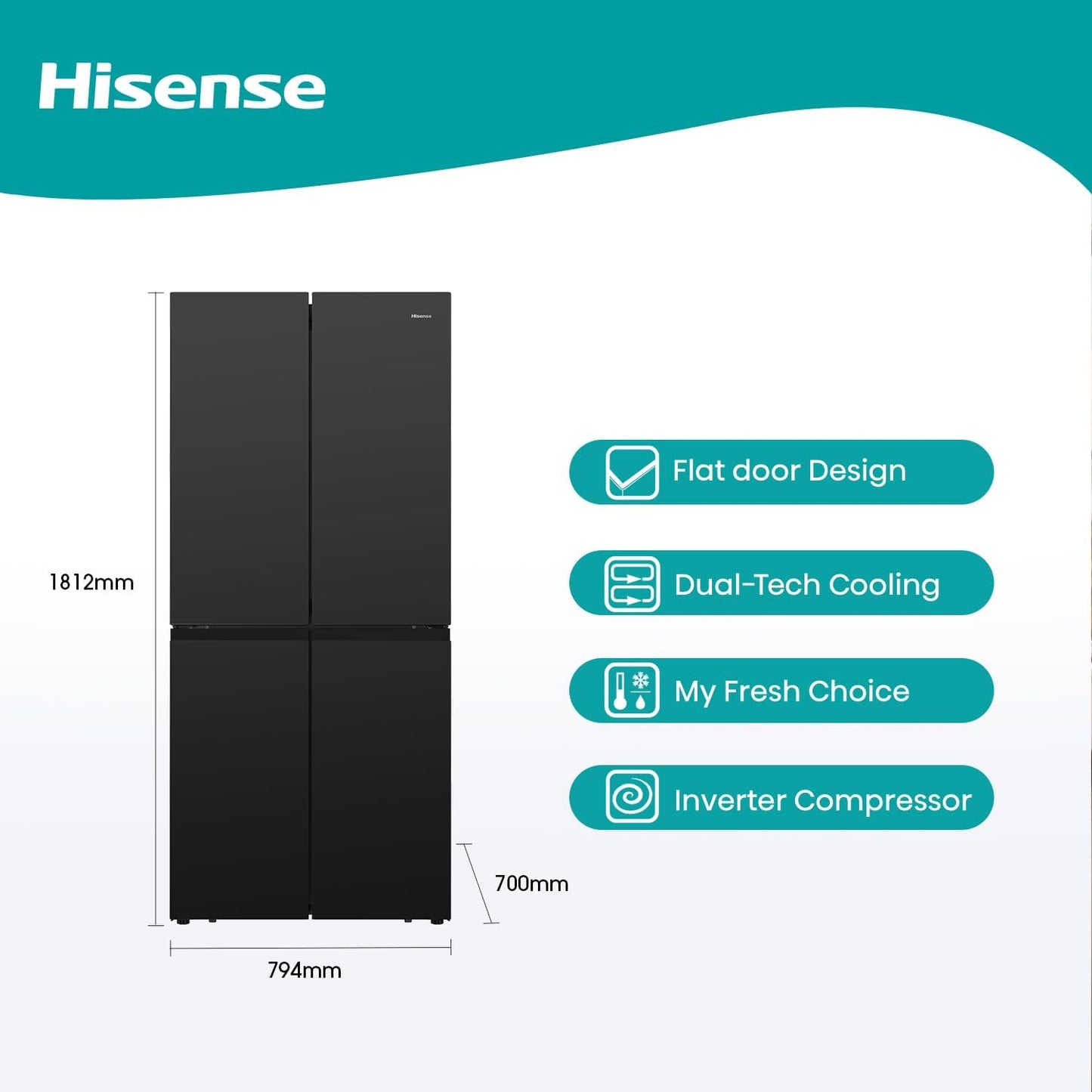 Hisense 561 Liter Side By Side Cross Door Refrigerator, Black - Rq561N4Ab1"Min 1 year manufacturer warranty"