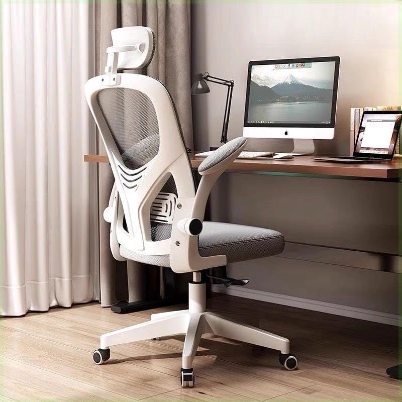 AIRFULAE Gaming Chair, Computer Chair with Fabric，Office Chair with Armrest & Adjustable Seat, Ergonomic Video Game Chair with Neck and Massage Lumbar Support (White&Grey)