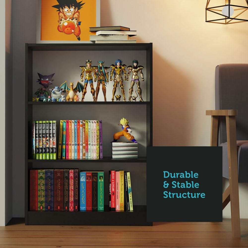 MADESA 3 Shelf Bookcase with Storage Space, Free Standing Bookshelf, Wood, 71 W x 102 H x 30 D Cm - Black