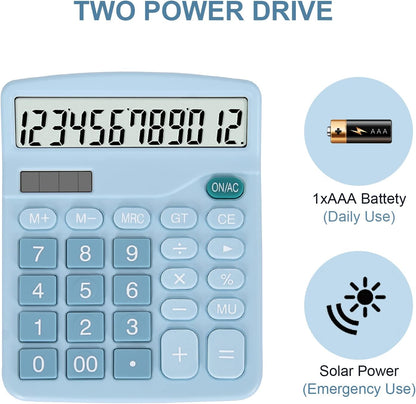 EooCoo Basic Standard Calculator 12 Digit Desktop Calculator with Large LCD Display for Office, School, Home & Business Use, Modern Design - Green