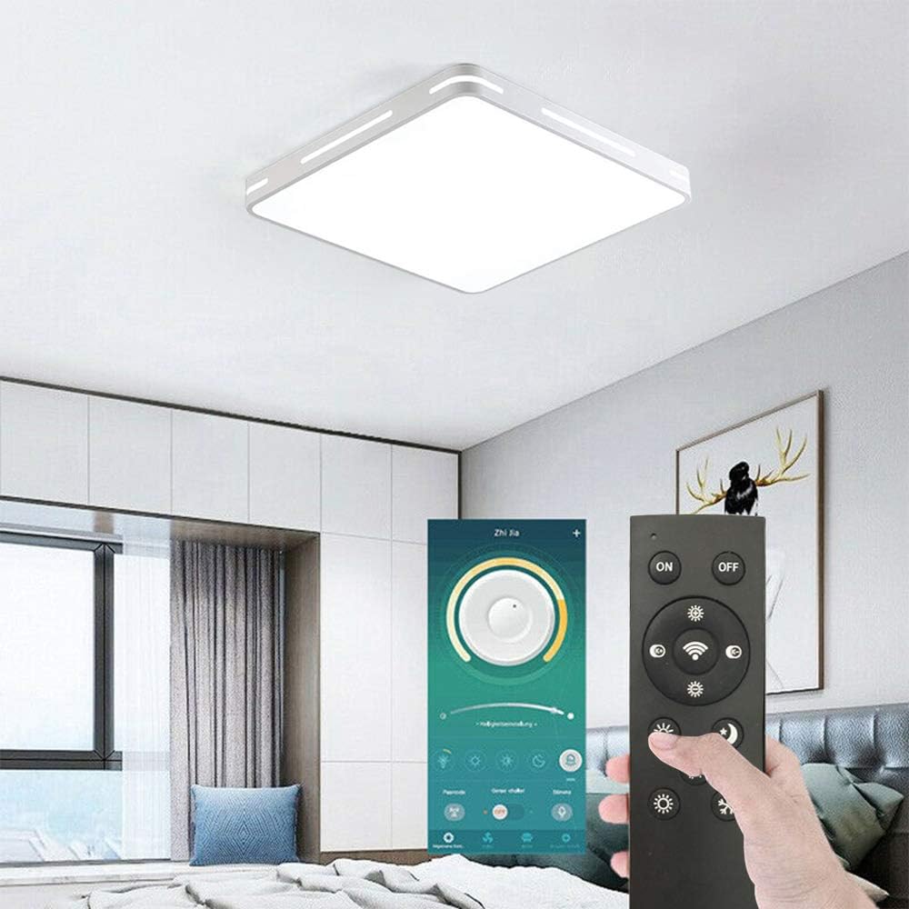 BVTECH Smart LED Ceiling Light Lamp Dustproof BT Wireless Smart Home APP Remote Control Modern Ultrathin 5x40cm 3 Color Temperatures in One LED Flush Mount Ceiling Light (White)