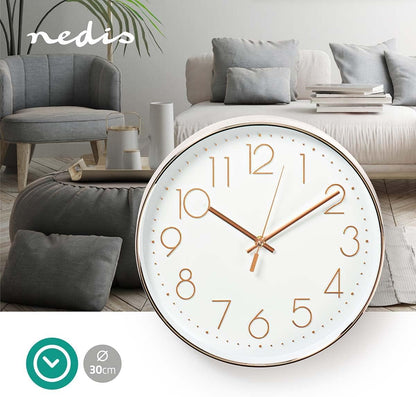 Nedis White and Silver Circle Wall Clock - CLWA015PC30SR - 30cm Diameter