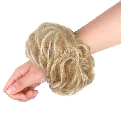 MORICA 1PCS Messy Hair Bun Hair Scrunchies Extension Curly Wavy Messy Synthetic Chignon for Women (12AH613(Light Golden Brown & Lightest Blonde))