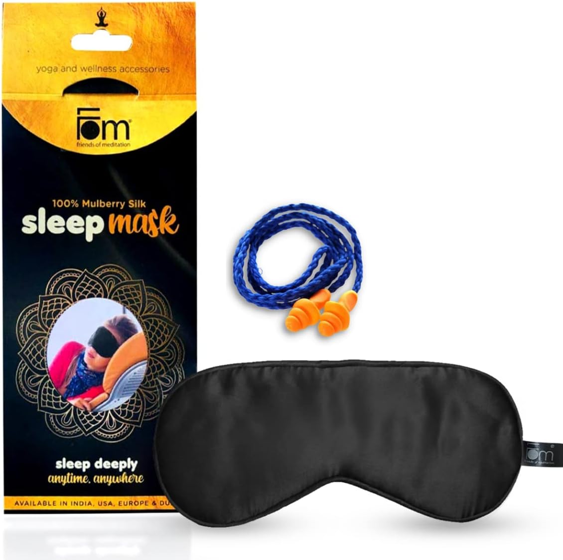 FOM (Friends of Meditation) 100% Mulberry Silk Eye Mask, Super Smooth Sleep Mask And Blind Fold (Black)