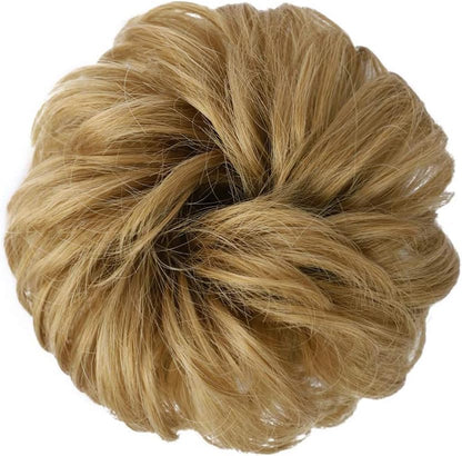 MORICA 1PCS Messy Hair Bun Hair Scrunchies Extension Curly Wavy Messy Synthetic Chignon for Women (12AH613(Light Golden Brown & Lightest Blonde))