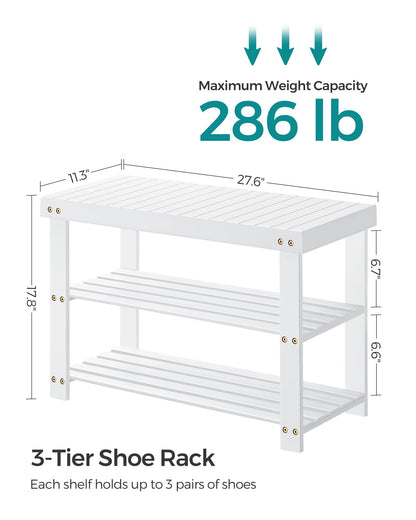 SONGMICS Shoe Rack Bench, 3-Tier Bamboo Shoe Storage Organizer, Entryway Bench, Holds Up to 286 lb, for Entryway Bathroom Bedroom, Natural ULBS04N