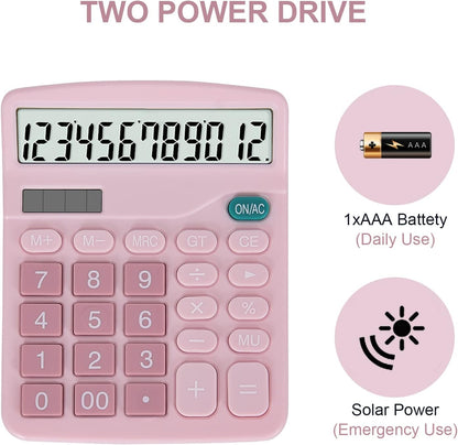 EooCoo Basic Standard Calculator 12 Digit Desktop Calculator with Large LCD Display for Office, School, Home & Business Use, Modern Design - Green