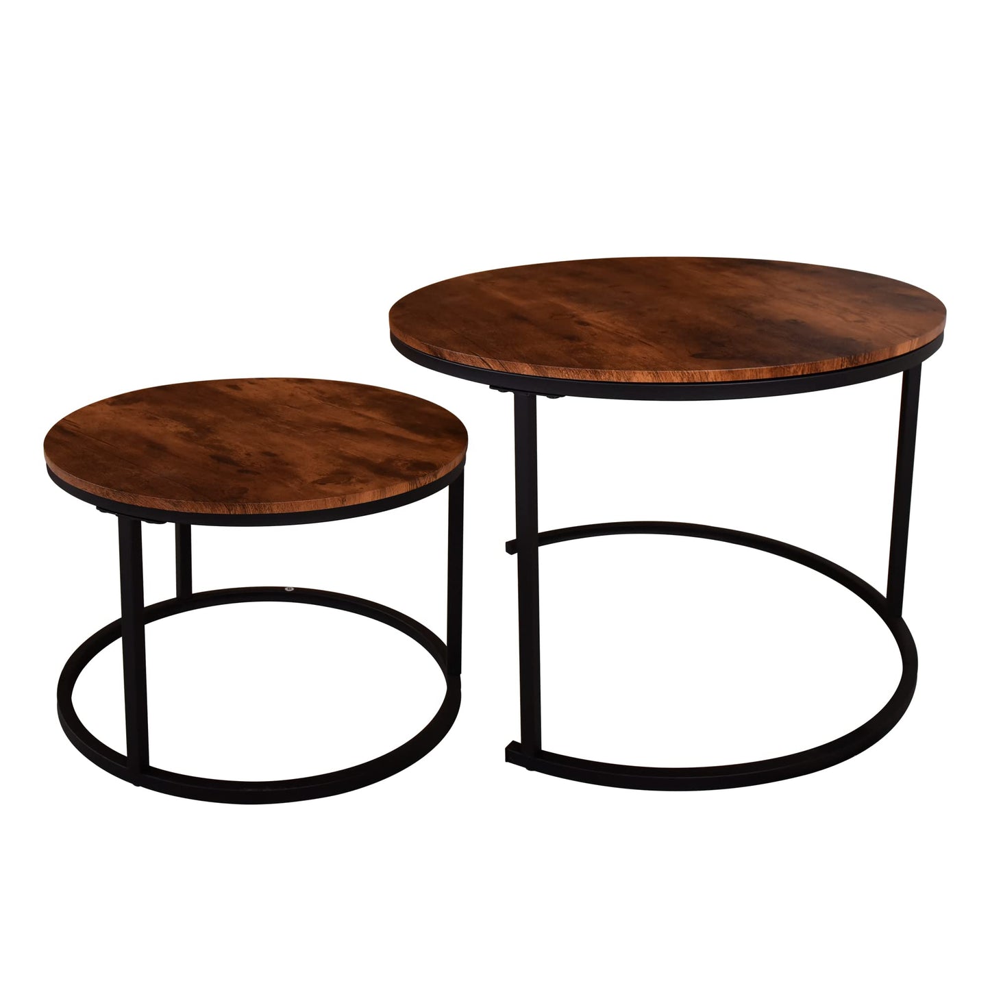 ARFARLY Round Coffee Table Set of 2 End Tables for Living Room, Nesting Coffee Table Wooden Accent Furniture with Golden Metal Frame,Stacking Side Tables