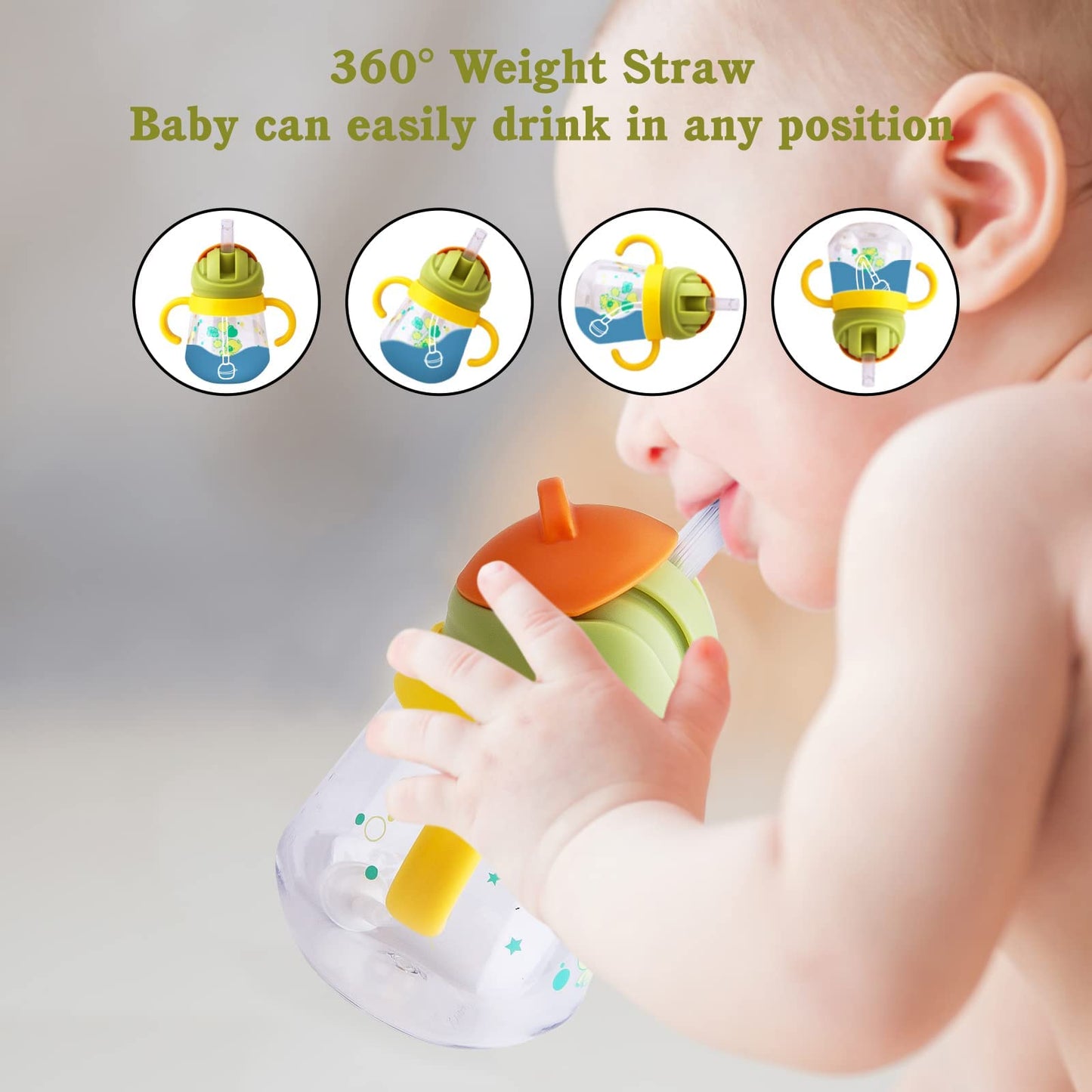 Sippy Cup for Baby Months 6+,Spill-Proof Sippy Cup, Weighted Straw Non Spill Cup for Toddlers, Baby Straw Cup with Handles, Spill-Proof, Leak-Proof Soft Spout Cup 260ml, BPA Free (Blue)