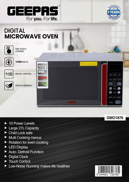 Geepas 27L Digital Microwave Oven - 900W Microwave Oven with Multiple Cooking Menus