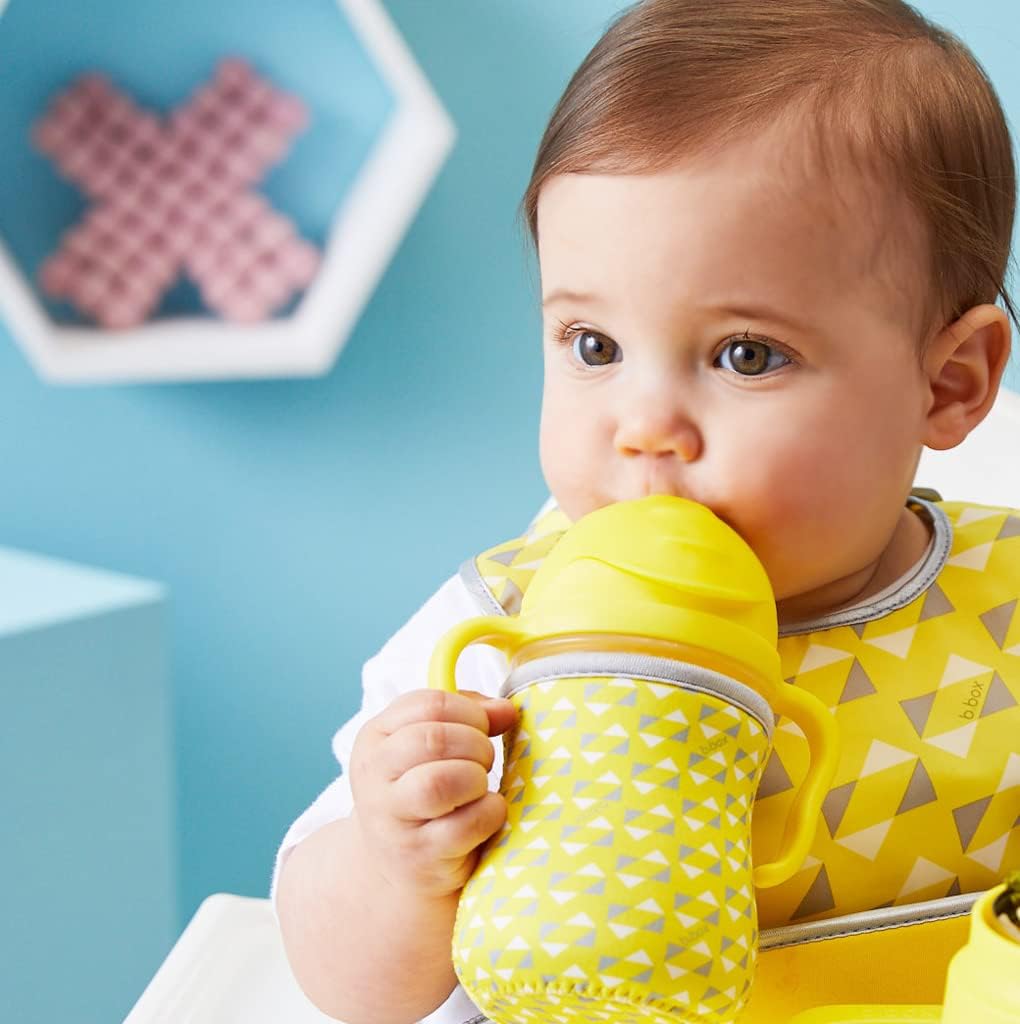 b.box Sippy Cup with Fliptop Weighted Straw, Drink from Any Angle | Spill Proof, Leak Proof & Easy Grip | BPA Free & Dishwasher Safe | Babies & Toddlers (Cherry Blossom 240ml)