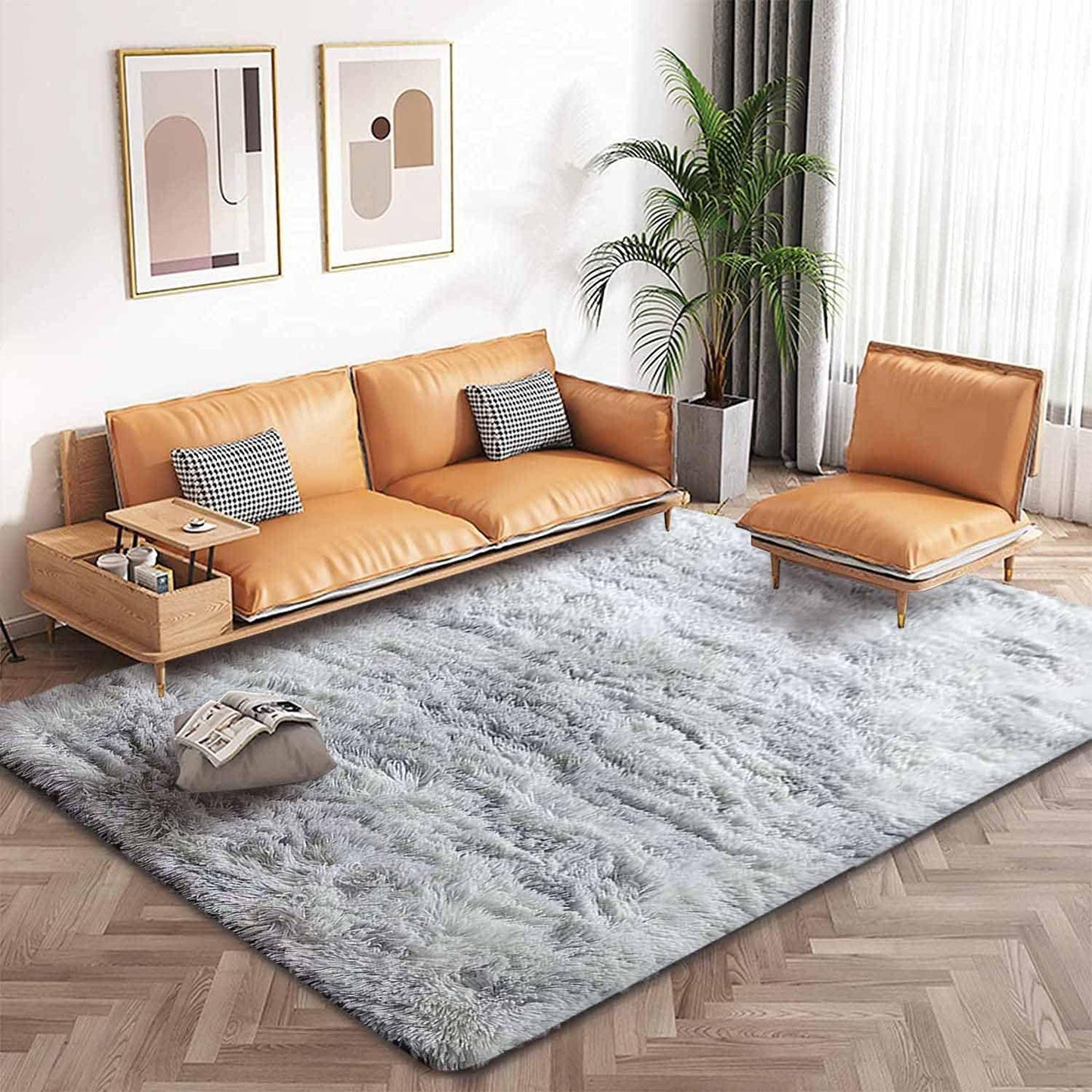 Tinyboy-hbq Area Rugs Shaggy Carpet for Living Room Bedroom Large Fluffy Carpet Modern Non-Slip Mat Multisize Rug Indoor Home Decor (Gray White, 80 x 120 cm)