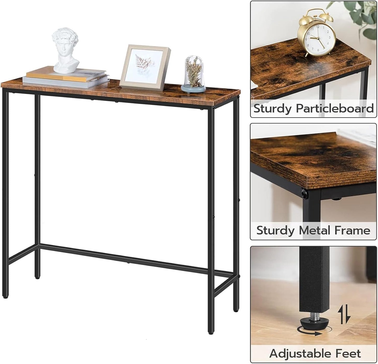 MANYUK 75 * 24 * 75Cm Narrow Console Table, Sofa Table Entryway Table, Display Side Table for Hallway, Bedroom, Living Room, Foyer, Rustic Black