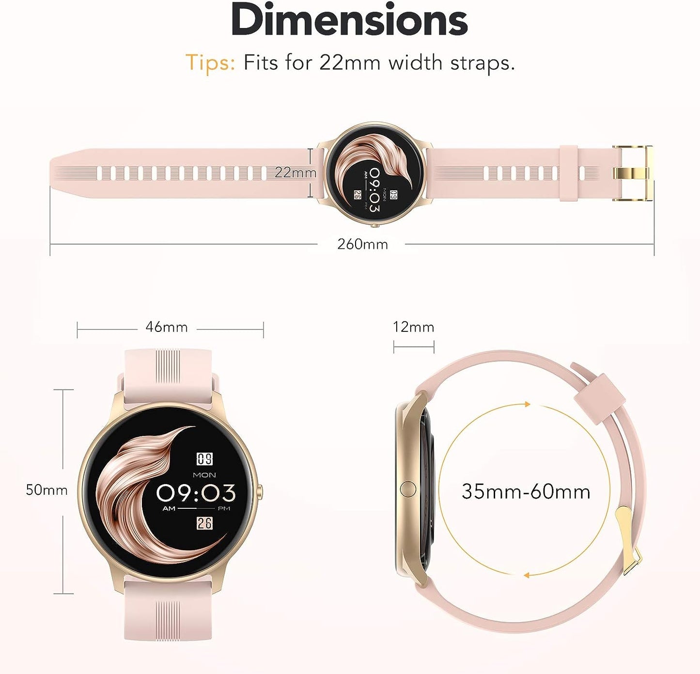 AGPTEK IP68 Waterproof Fitness Tracker Watch Heart Rate Monitor Pedometer Sleep Monitor Smartwatch for Women, Rose Gold, LW11