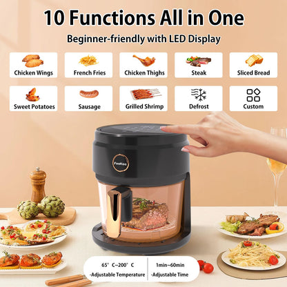 FEEKAA Small Air Fryer, 4.23 Qt(4L) 10-in-1 Digital Air Fryers for Oil-Free, Quick & Easy food, with Viewing Window, Fry/Grill/Broil/Roast/Bake, Temperature&Time Control, Dishwasher Safe, Black