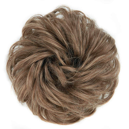 MORICA 1PCS Messy Hair Bun Hair Scrunchies Extension Curly Wavy Messy Synthetic Chignon for Women (12AH613(Light Golden Brown & Lightest Blonde))