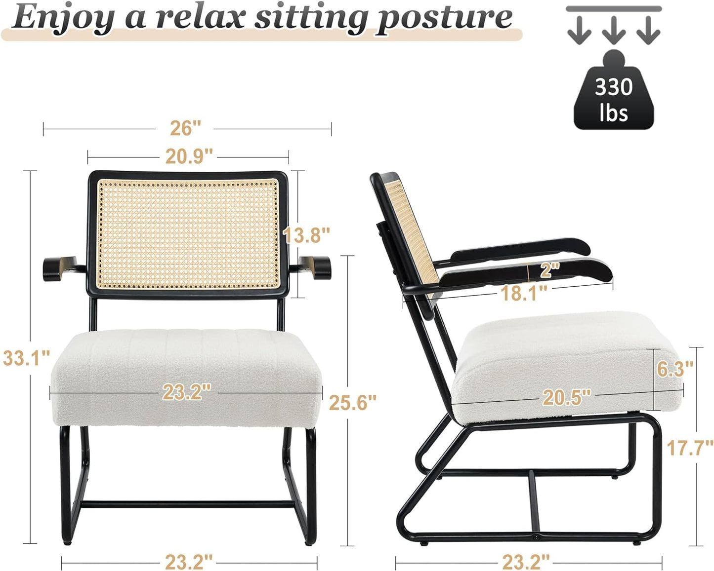 Fahomiss Accent Chairs - Living Room Chairs Mid-Century Modern Style Breathable Mesh Rattan Backrest Velvet Seat Oversized Bedrooms Reading Office White Black (White-Brown, x1)