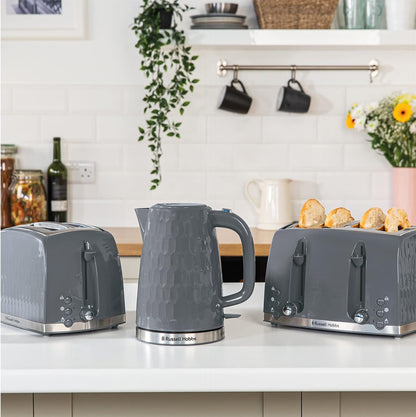 Russell Hobbs Honeycomb 2 Slice Toaster (Extra wide slots, High lift feature, 6 Browning levels, Frozen/Cancel/Reheat function, Removable crumb tray, 850W, Black, Textured high gloss) 26061