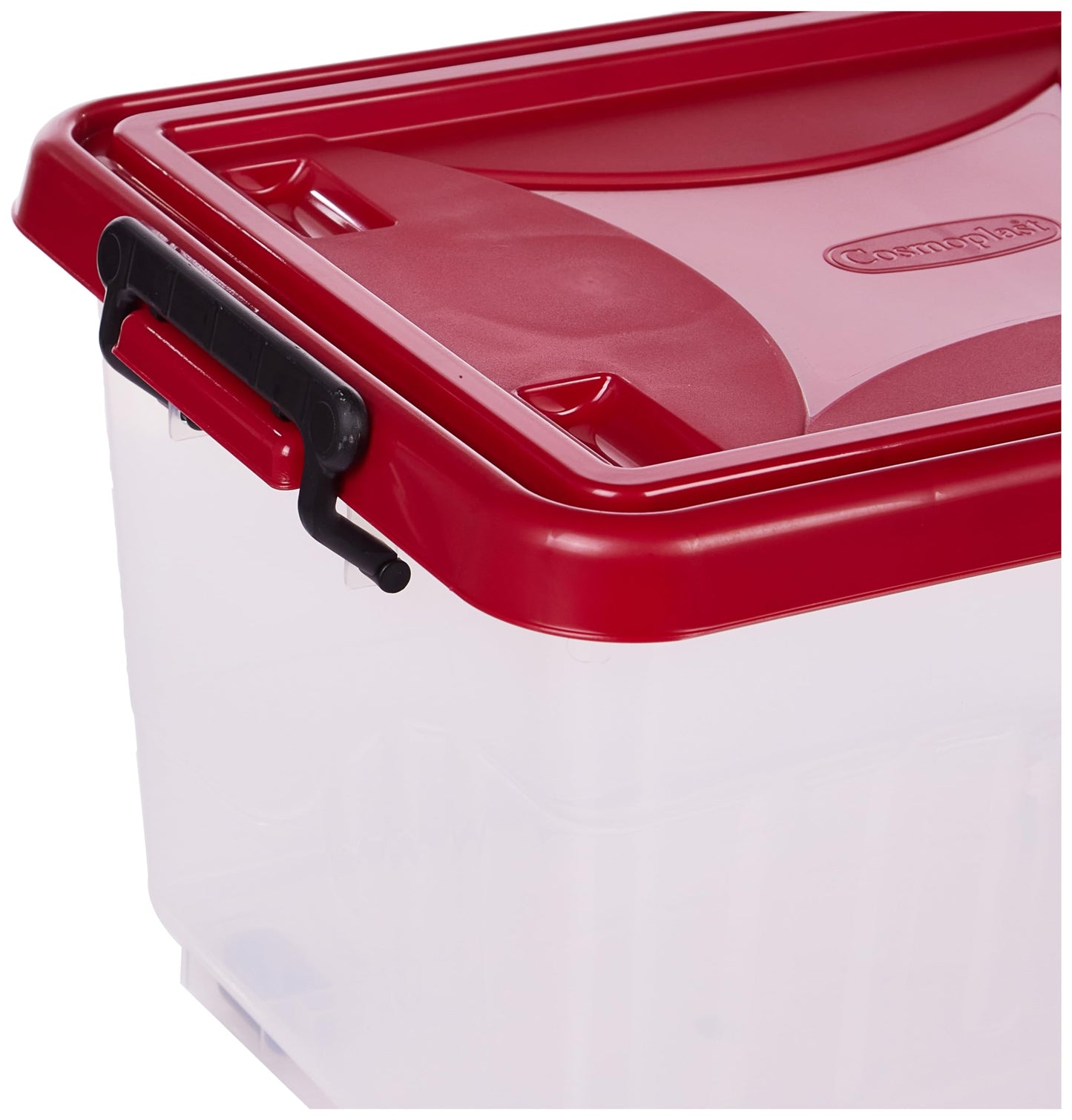 Cosmoplast 55L Clear Plastic Storage Box with Wheels & Lockable Lid Set of 6