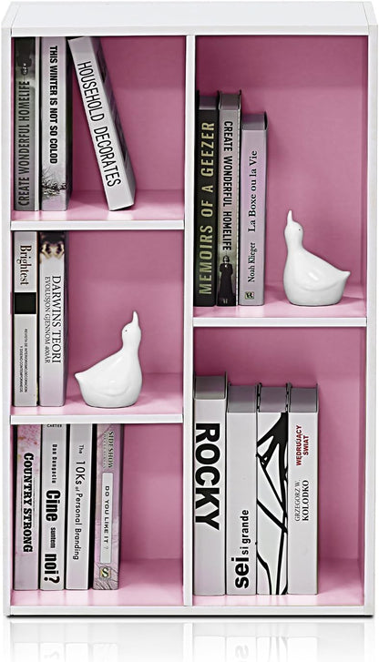 Furinno 5-Tier Reversible Color Open Shelf Bookcase, White/Pink 11055WH/PI